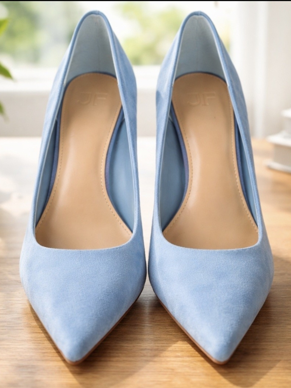 JustFab Elegant Light Blue Suede Women's Pointed-Toe Pumps